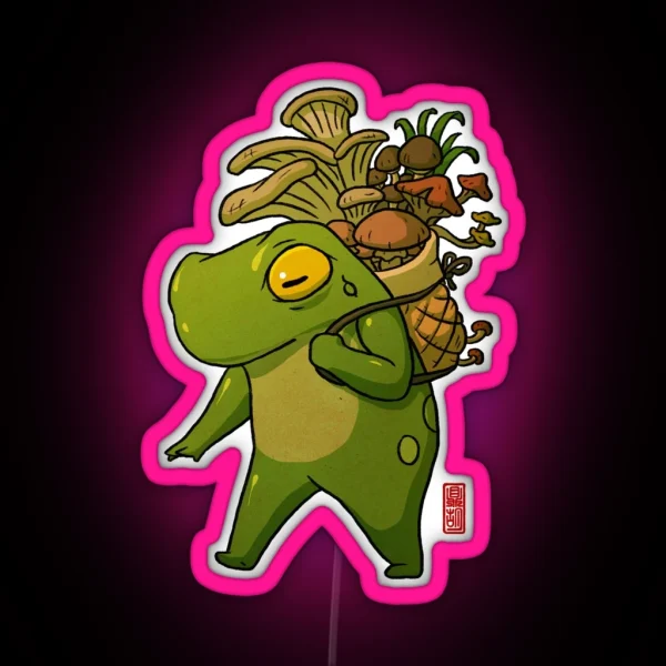 Cute Frog Mushroom Picker Art RGB Neon Sign
