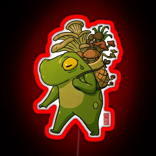 Cute Frog Mushroom Picker Art RGB Neon Sign