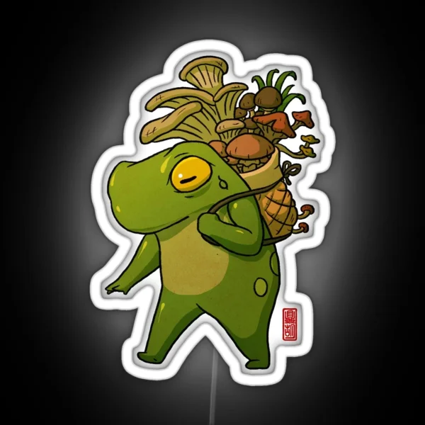Cute Frog Mushroom Picker Art RGB Neon Sign