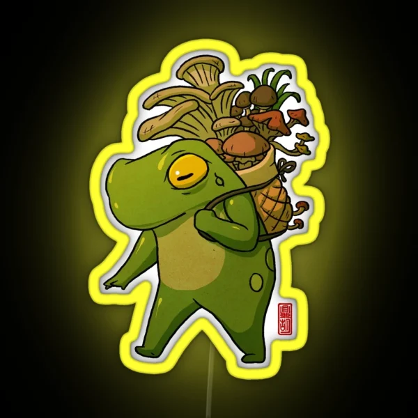 Cute Frog Mushroom Picker Art RGB Neon Sign