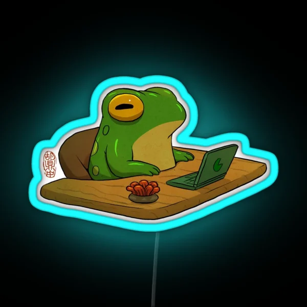 Cute Frog Zoning Out At Desk Work From Home RGB Neon Sign