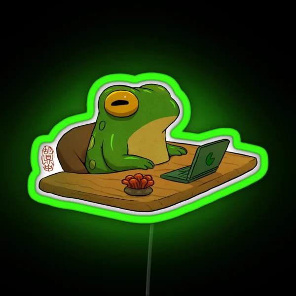 Cute Frog Zoning Out At Desk Work From Home RGB Neon Sign