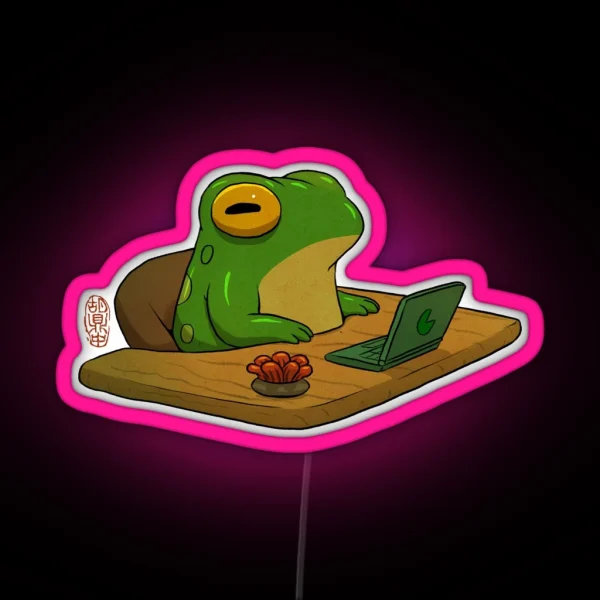 Cute Frog Zoning Out At Desk Work From Home RGB Neon Sign