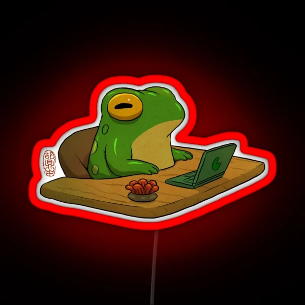 Cute Frog Zoning Out At Desk Work From Home RGB Neon Sign