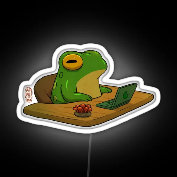 Cute Frog Zoning Out At Desk Work From Home RGB Neon Sign