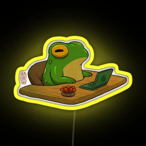 Cute Frog Zoning Out At Desk Work From Home RGB Neon Sign