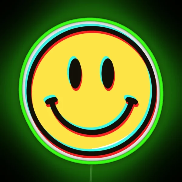 Cute Funny Trippy 3D Happy Face Cool Helmet Or Funny Motorcycle And Bumper Design RGB Neon Sign