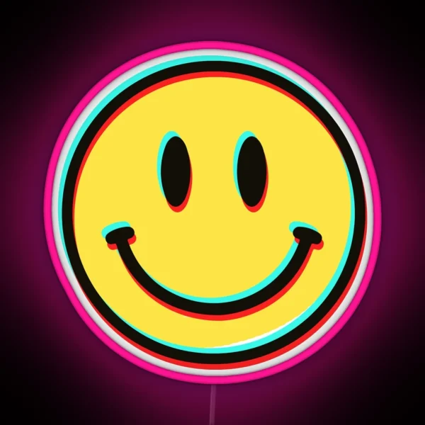 Cute Funny Trippy 3D Happy Face Cool Helmet Or Funny Motorcycle And Bumper Design RGB Neon Sign