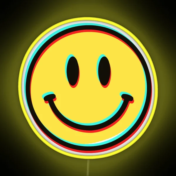 Cute Funny Trippy 3D Happy Face Cool Helmet Or Funny Motorcycle And Bumper Design RGB Neon Sign