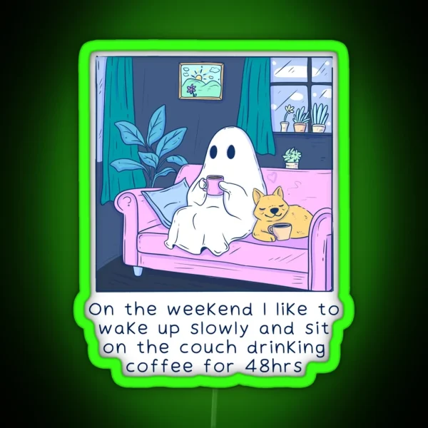 Cute Ghost Drinking Coffee RGB Neon Sign