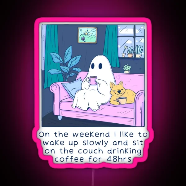 Cute Ghost Drinking Coffee RGB Neon Sign