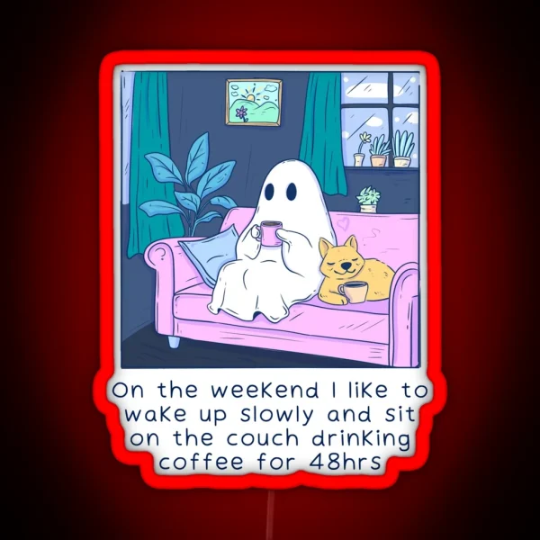 Cute Ghost Drinking Coffee RGB Neon Sign