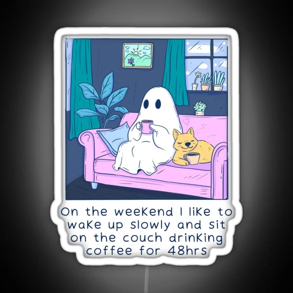 Cute Ghost Drinking Coffee RGB Neon Sign