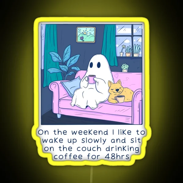 Cute Ghost Drinking Coffee RGB Neon Sign