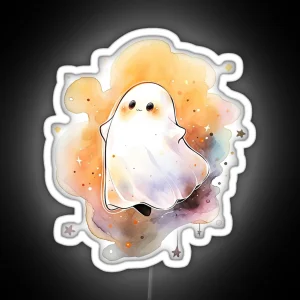 Cute Ghost Halloween Watercolor Kawaii 03 RGB Neon Sign