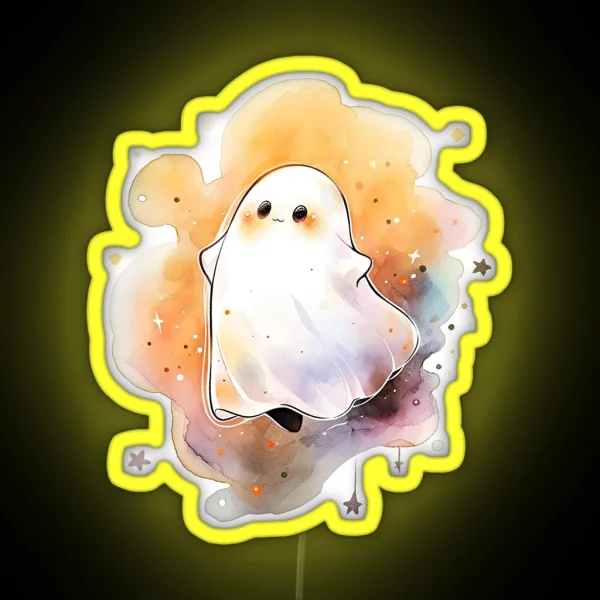 Cute Ghost Halloween Watercolor Kawaii 03 RGB Neon Sign