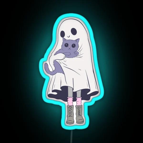 Cute Ghost Holding Cat RGB Neon Sign