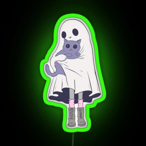 Cute Ghost Holding Cat RGB Neon Sign
