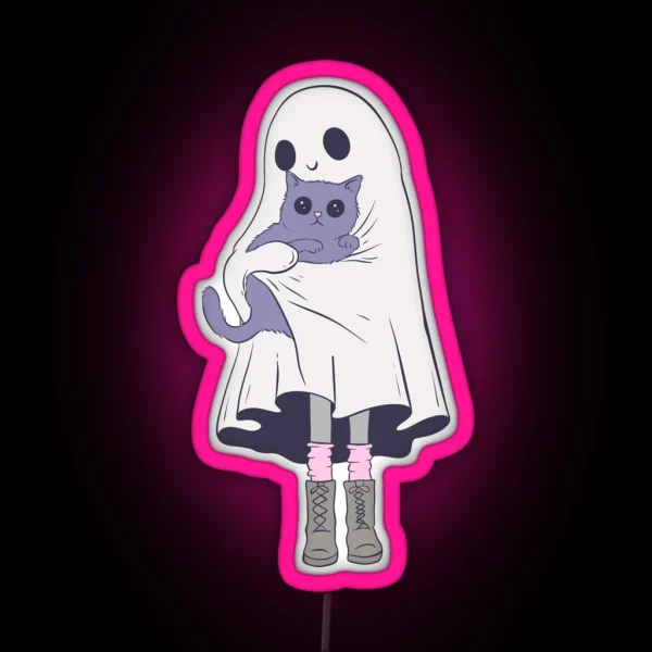 Cute Ghost Holding Cat RGB Neon Sign