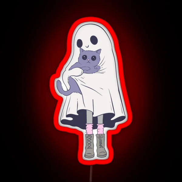 Cute Ghost Holding Cat RGB Neon Sign
