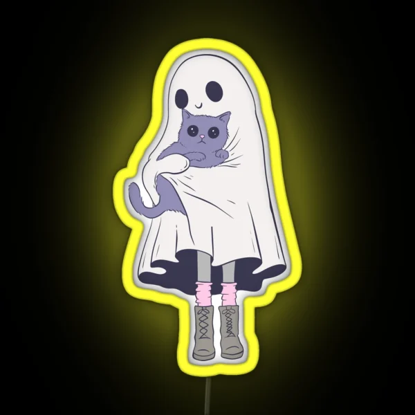 Cute Ghost Holding Cat RGB Neon Sign