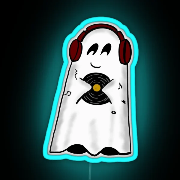 Cute Ghost Music Lover Ghost With Record Music Wee RGB Neon Sign