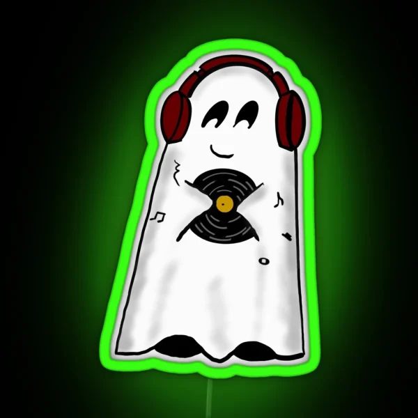 Cute Ghost Music Lover Ghost With Record Music Wee RGB Neon Sign