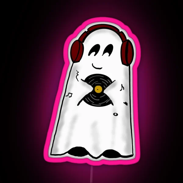 Cute Ghost Music Lover Ghost With Record Music Wee RGB Neon Sign