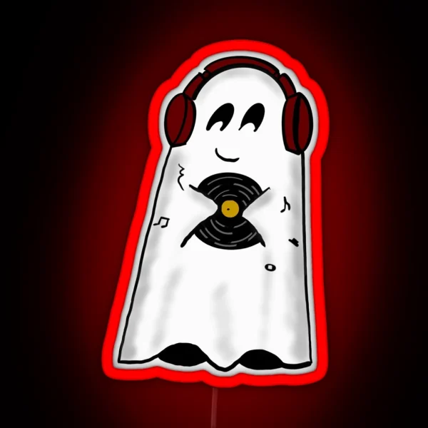 Cute Ghost Music Lover Ghost With Record Music Wee RGB Neon Sign