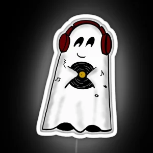 Cute Ghost Music Lover Ghost With Record Music Wee Ghost Friend Has Music For You RGB Neon Sign