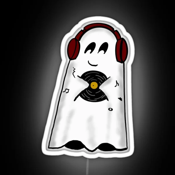 Cute Ghost Music Lover Ghost With Record Music Wee RGB Neon Sign