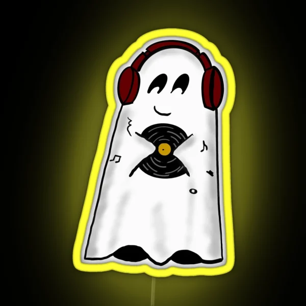 Cute Ghost Music Lover Ghost With Record Music Wee RGB Neon Sign