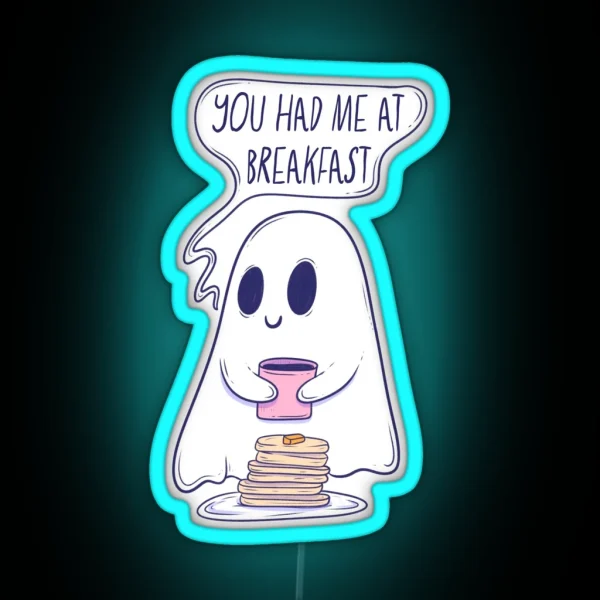 Cute Ghost Pancake Lover Breakfast Spirit Begging For RGB Neon Sign