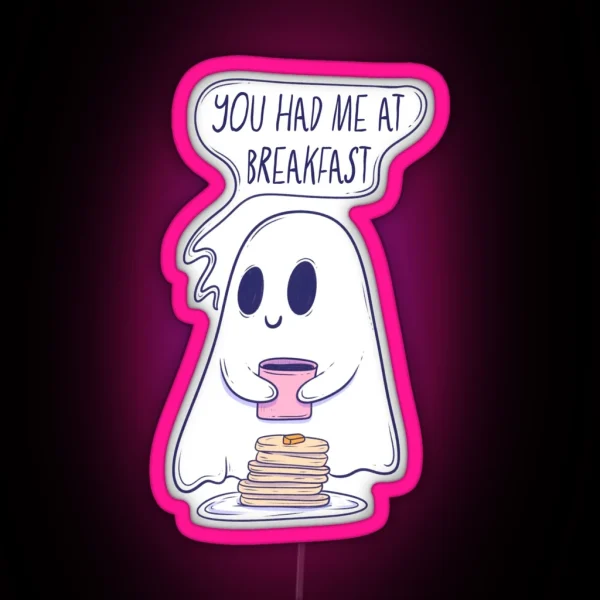 Cute Ghost Pancake Lover Breakfast Spirit Begging For RGB Neon Sign