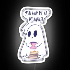 Cute Ghost Pancake Lover Breakfast Spirit Begging For Fluffy Treats RGB Neon Sign