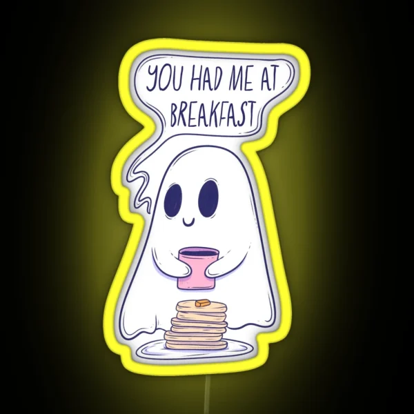 Cute Ghost Pancake Lover Breakfast Spirit Begging For RGB Neon Sign