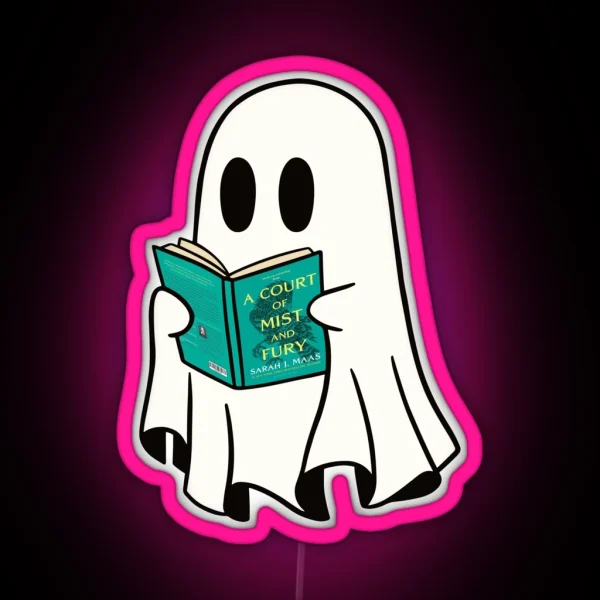 Cute Ghost Reading Acomaf Book Spooky Book Club Kindle RGB Neon Sign