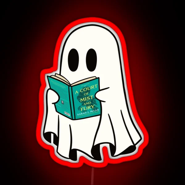 Cute Ghost Reading Acomaf Book Spooky Book Club Kindle RGB Neon Sign
