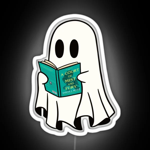 Cute Ghost Reading Acomaf Book Spooky Book Club Kindle RGB Neon Sign