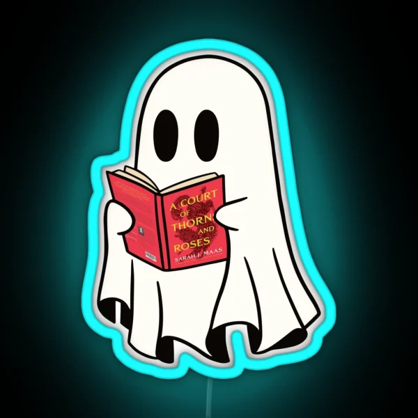 Cute Ghost Reading Acotar Book Spooky Book RGB Neon Sign