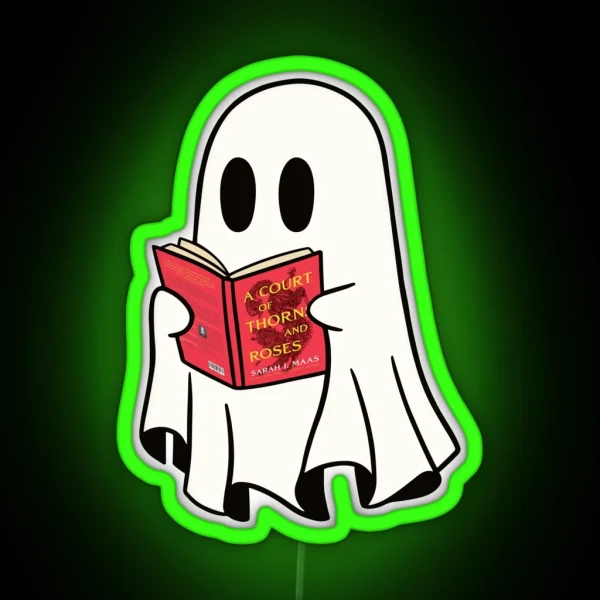 Cute Ghost Reading Acotar Book Spooky Book RGB Neon Sign