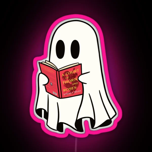 Cute Ghost Reading Acotar Book Spooky Book RGB Neon Sign