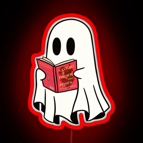 Cute Ghost Reading Acotar Book Spooky Book RGB Neon Sign