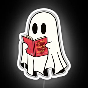 Cute Ghost Reading Acotar Book Spooky Book Club Kindle Lovers Gift Ideas RGB Neon Sign