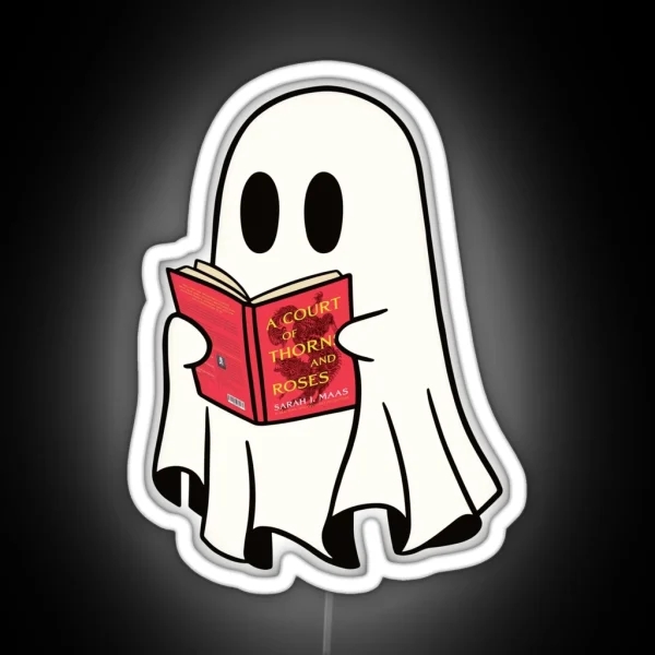 Cute Ghost Reading Acotar Book Spooky Book RGB Neon Sign