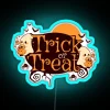 Spooky little ghosts trick or treating in neon colorful fun.