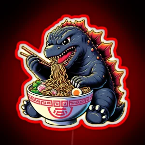 Cute Godzilla Eating Big Bowl Ramen Noodle RGB Neon Sign