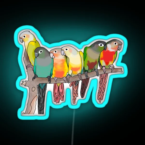 Cute Green Cheek Conures Parakeet Parrot RGB Neon Sign