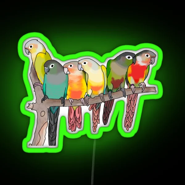 Cute Green Cheek Conures Parakeet Parrot RGB Neon Sign