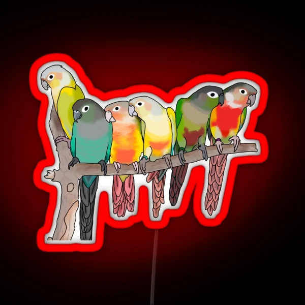 Cute Green Cheek Conures Parakeet Parrot RGB Neon Sign